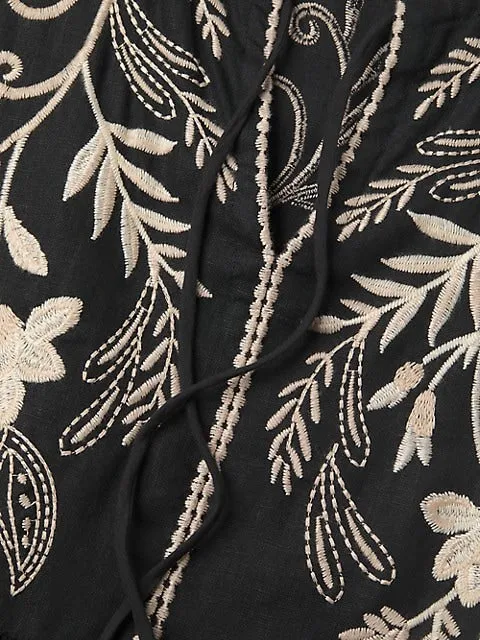 Johnny Was FRANKIE TIERED Field Dress Cotton Floral Embroidery Linen Black New
