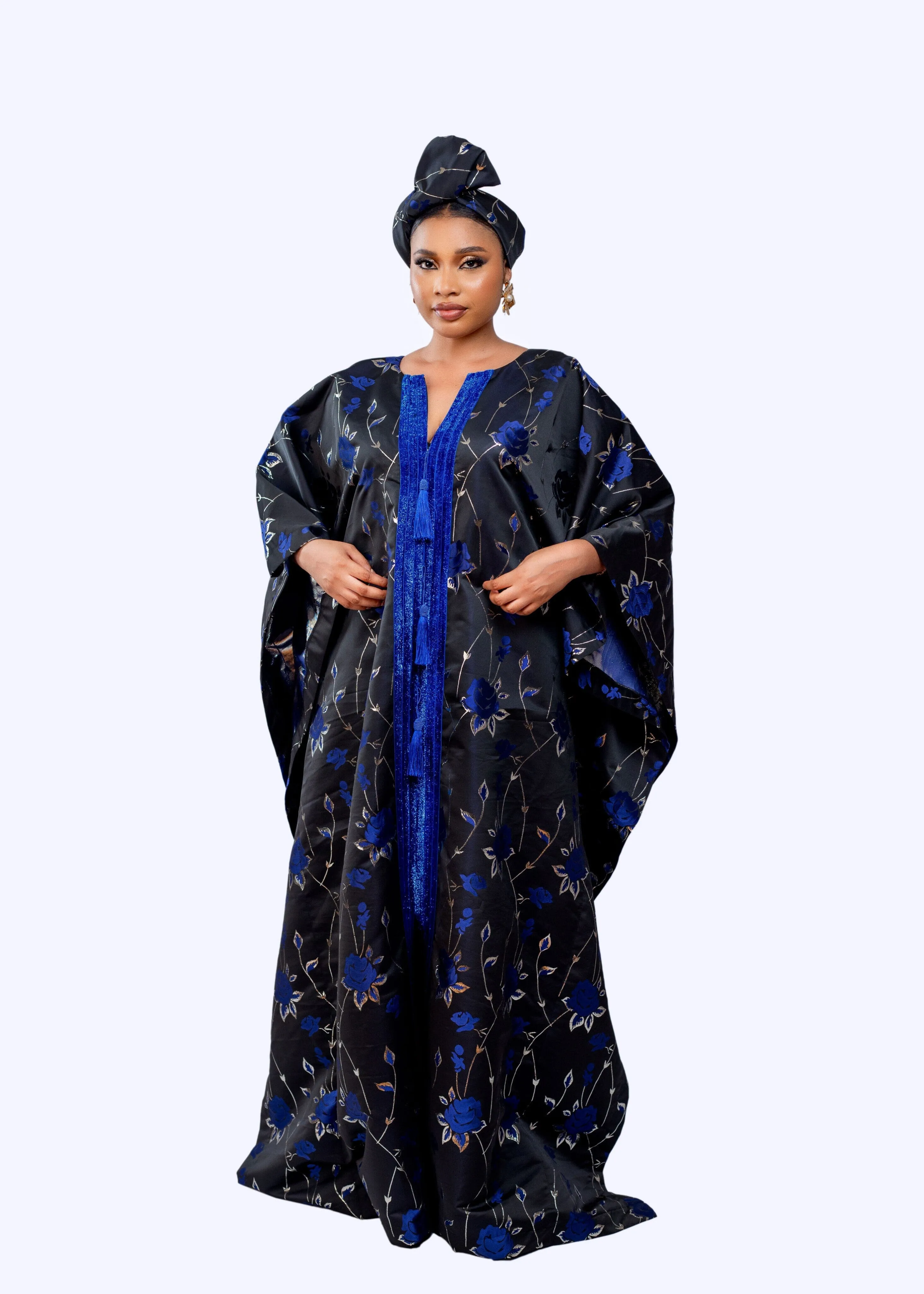 Joromi Damask Boubou kaftan dress with tassels