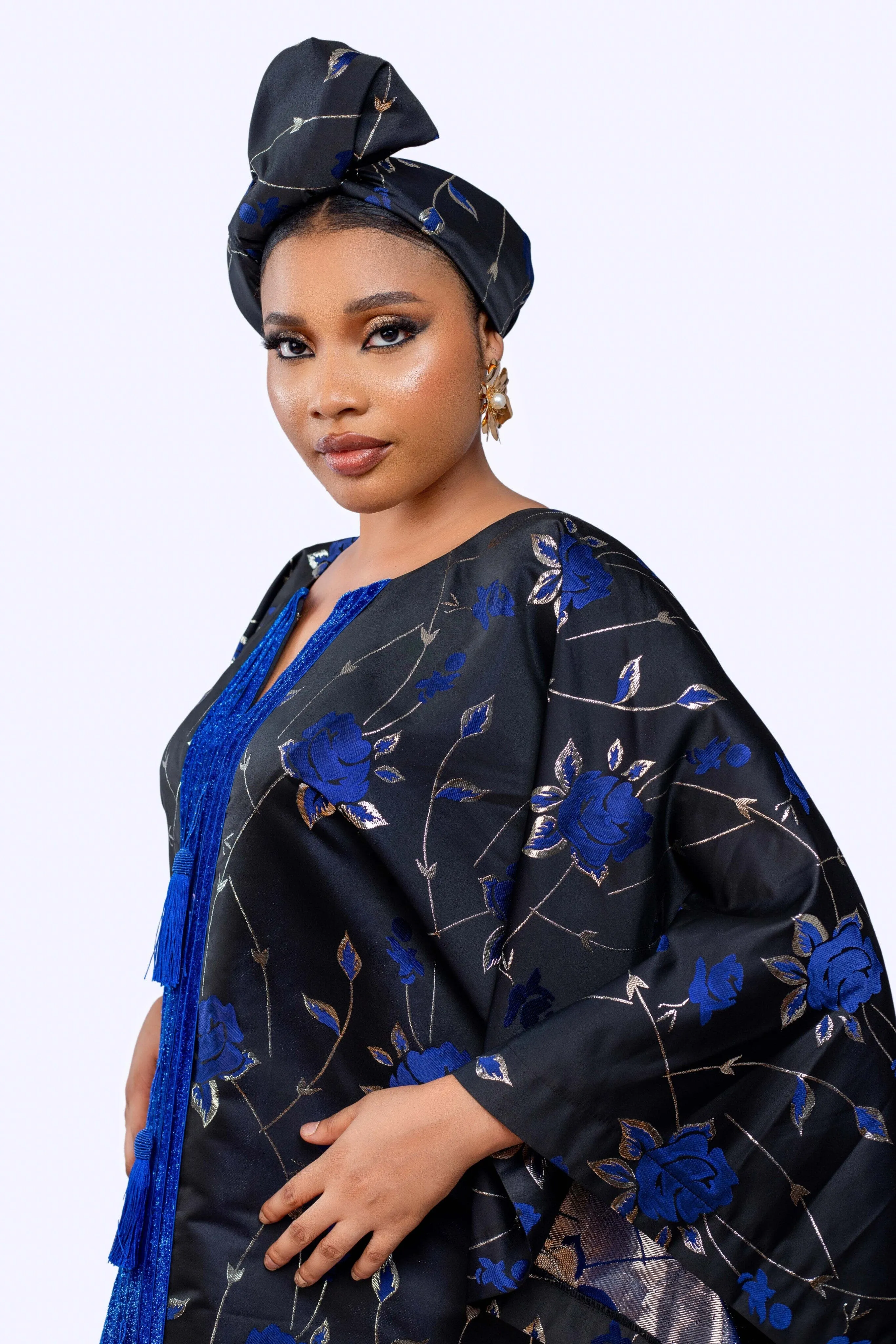 Joromi Damask Boubou kaftan dress with tassels