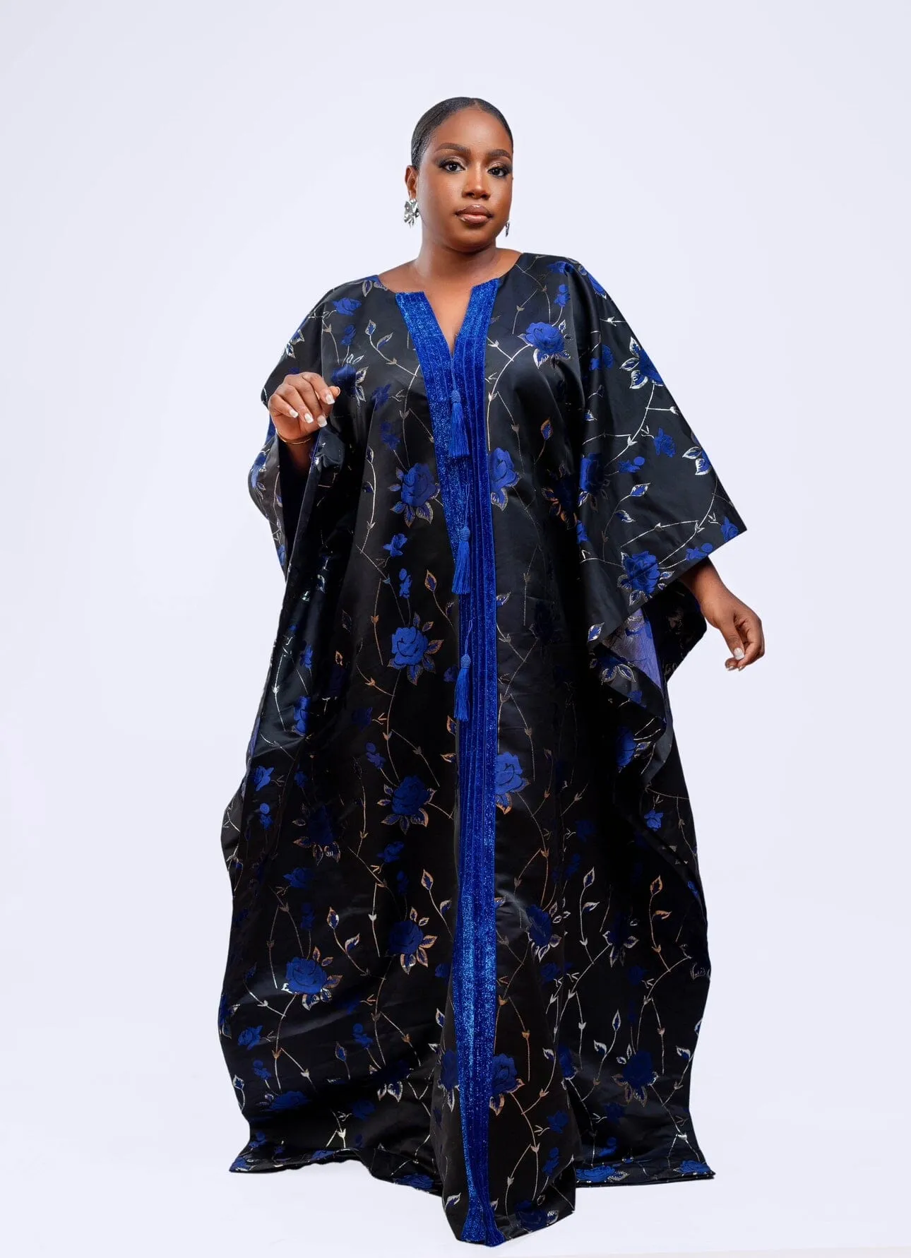 Joromi Damask Boubou kaftan dress with tassels