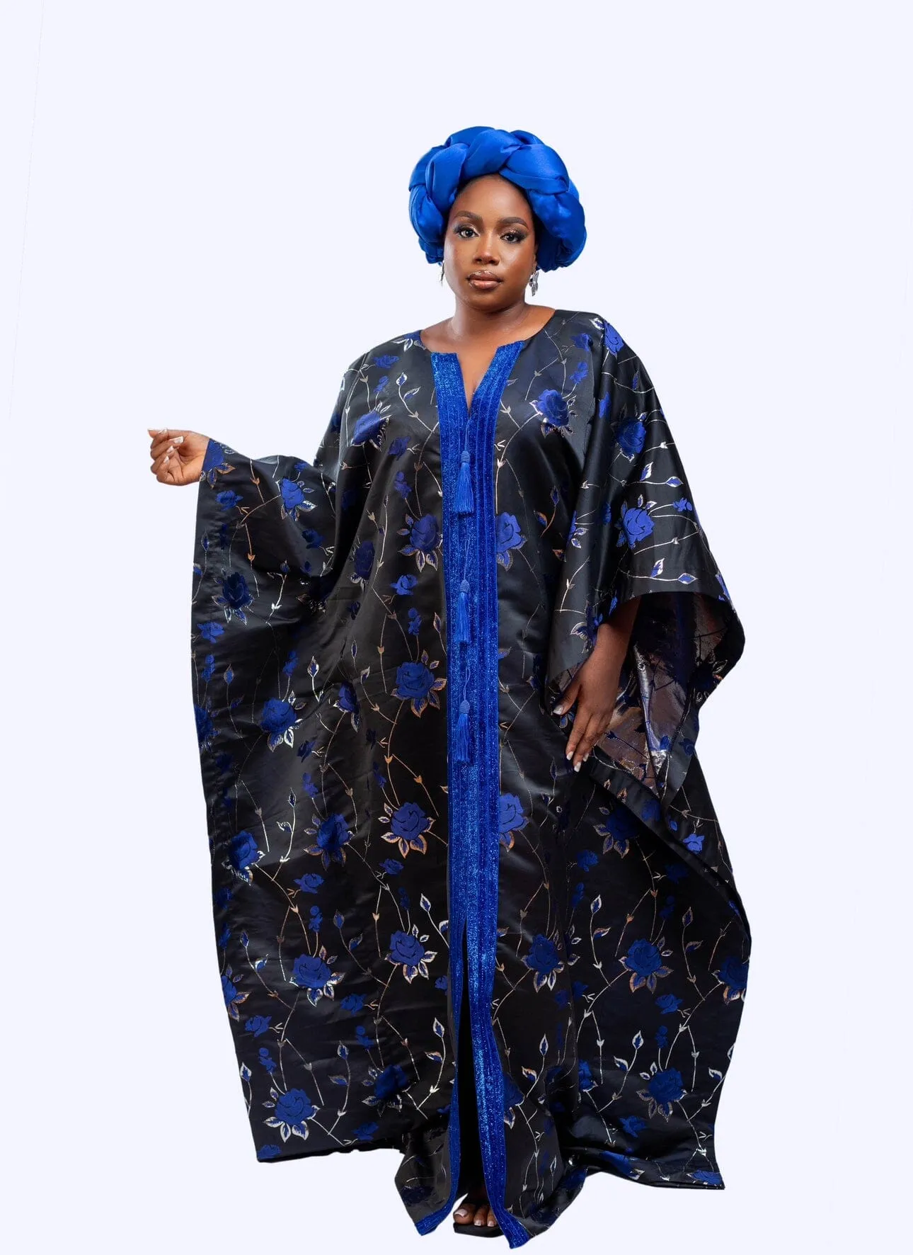 Joromi Damask Boubou kaftan dress with tassels