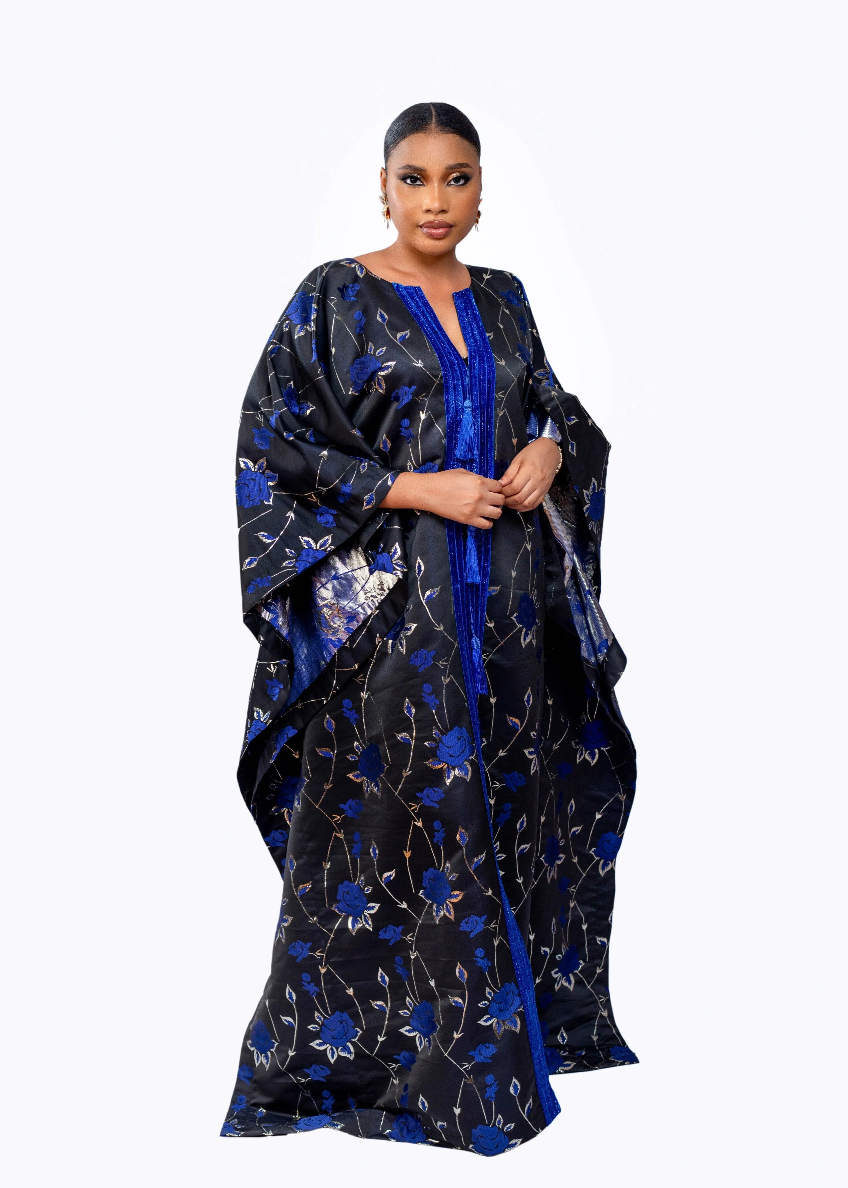 Joromi Damask Boubou kaftan dress with tassels