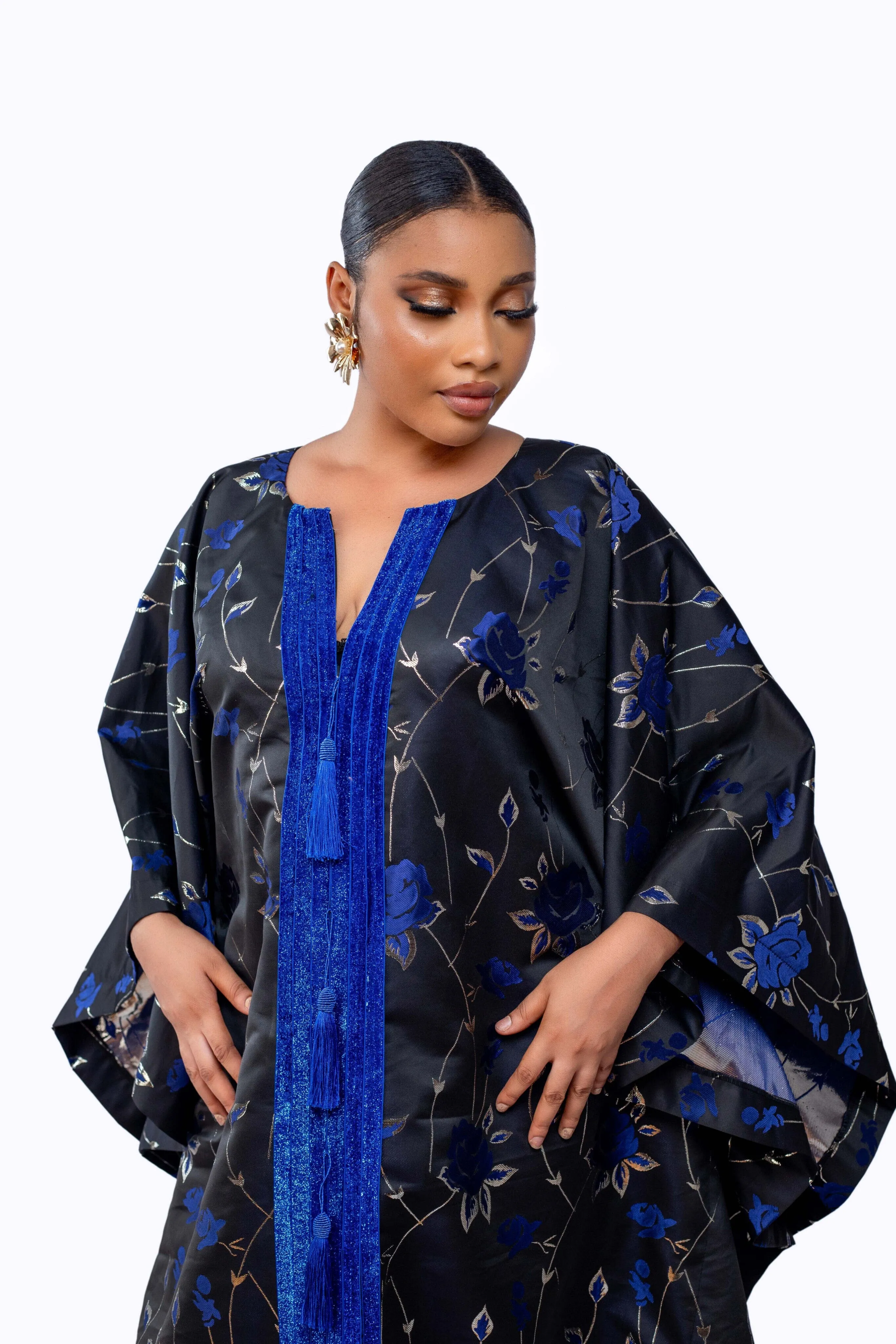Joromi Damask Boubou kaftan dress with tassels