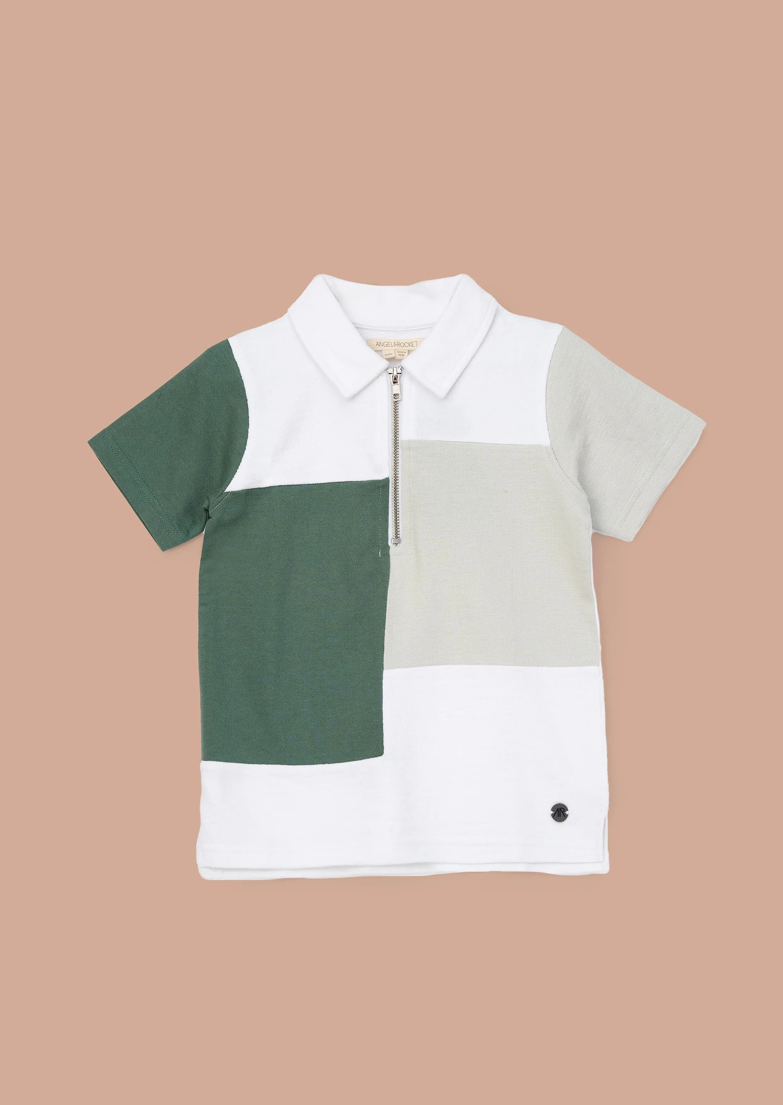 Kane White Textured Colour Block Polo