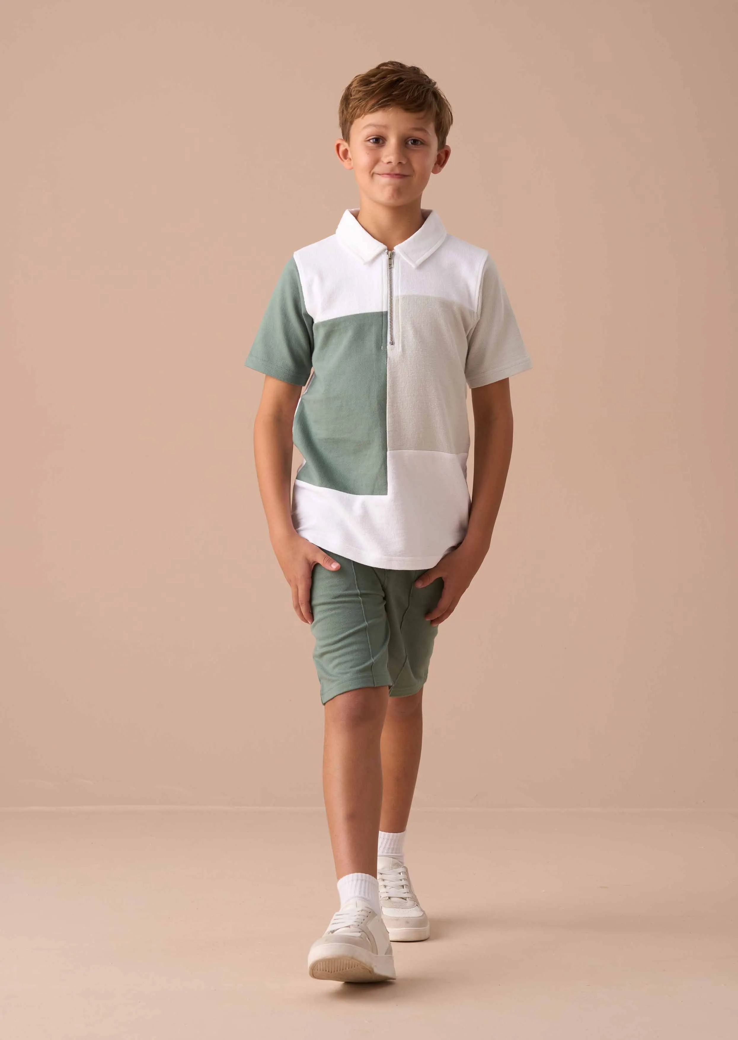 Kane White Textured Colour Block Polo