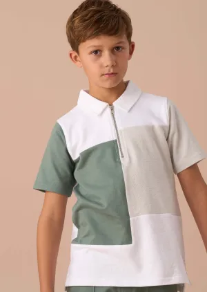 Kane White Textured Colour Block Polo