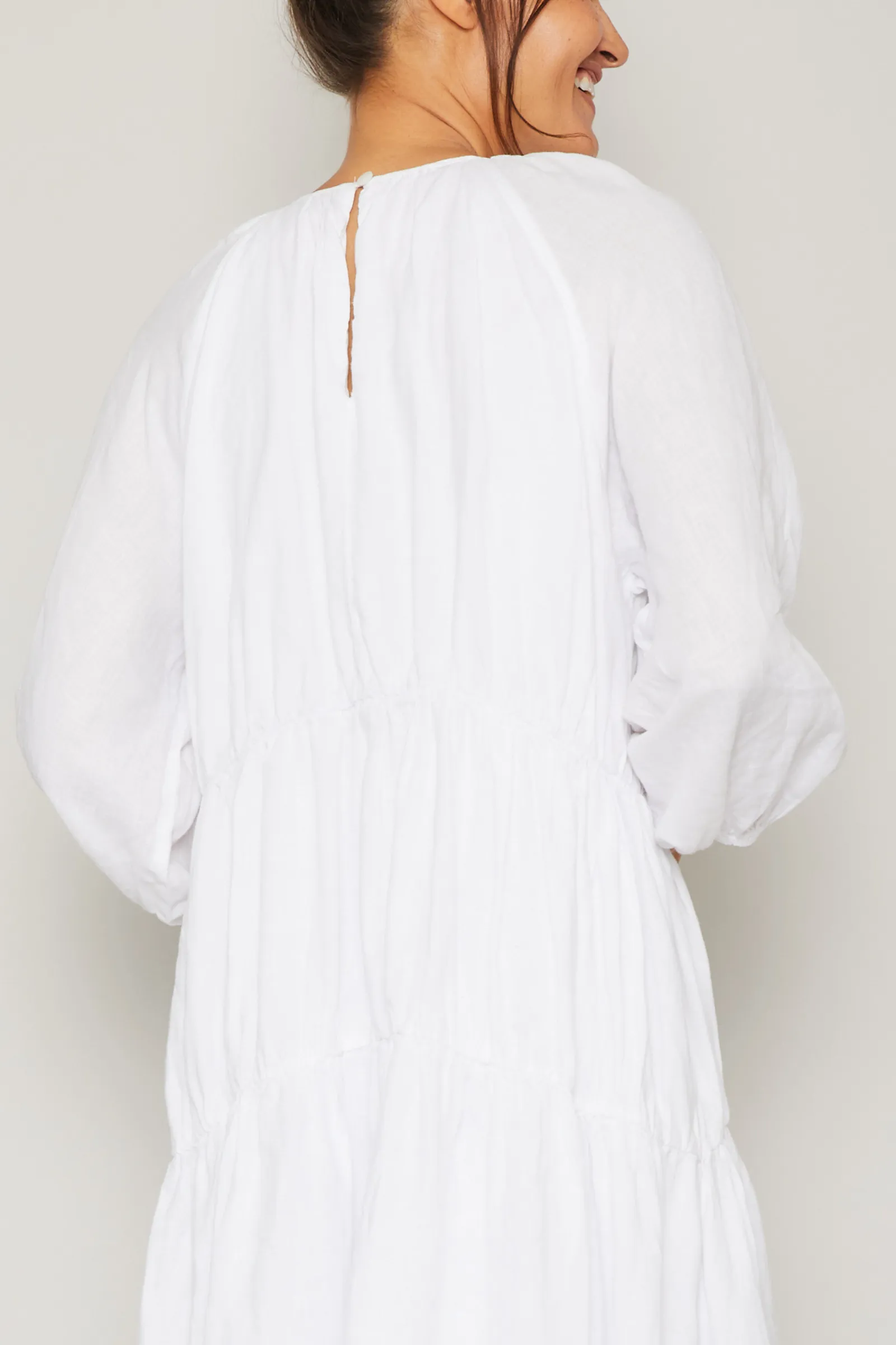 Karina Long Sleeve Linen Ruffle Dress