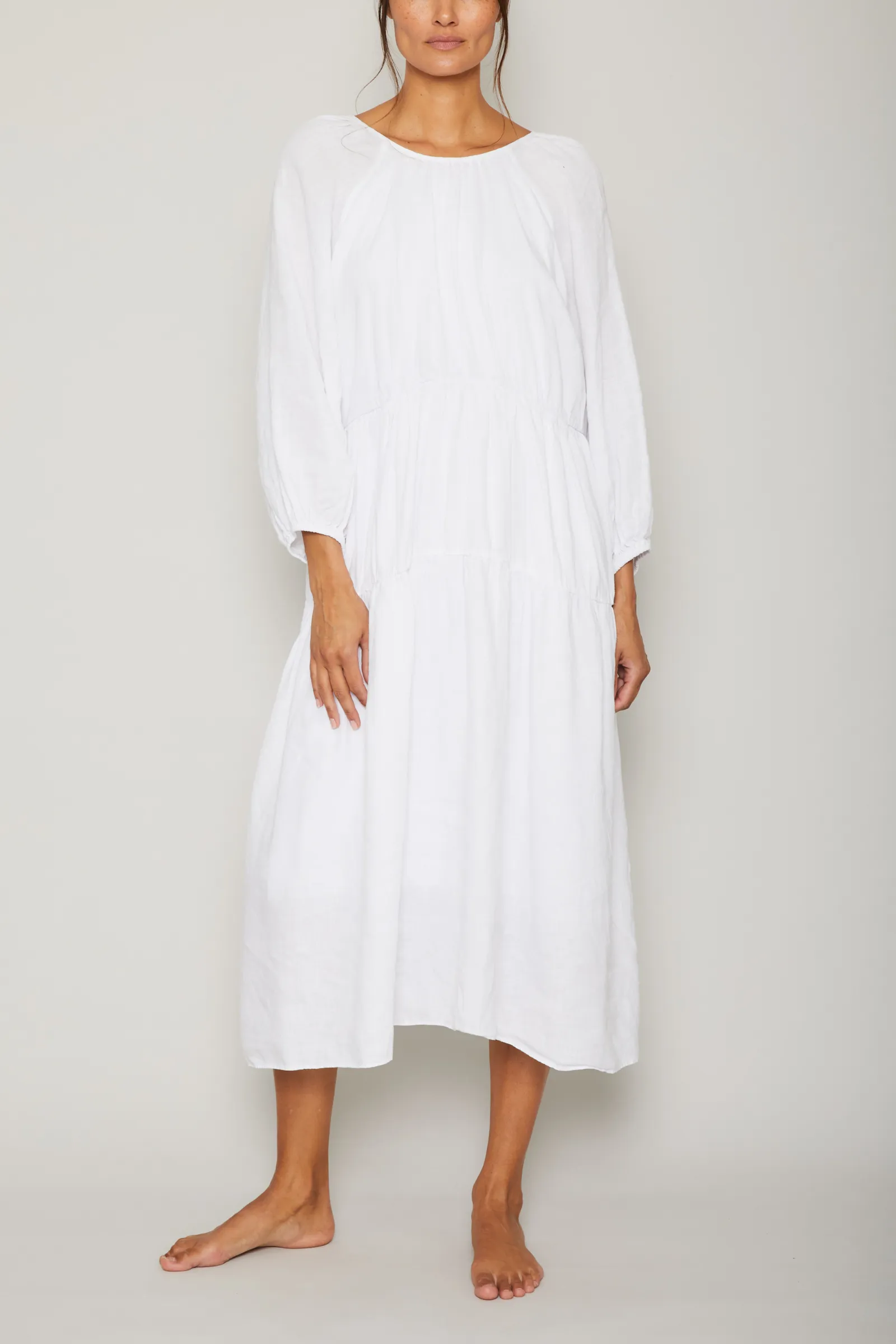 Karina Long Sleeve Linen Ruffle Dress