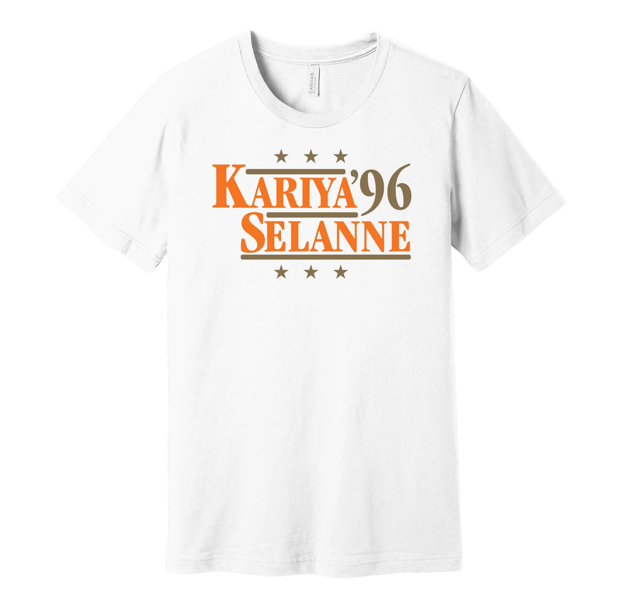 Kariya & Selanne '96 - Anaheim Hockey Legends Political Campaign Parody T-Shirt - Hyper Than Hype Shirts