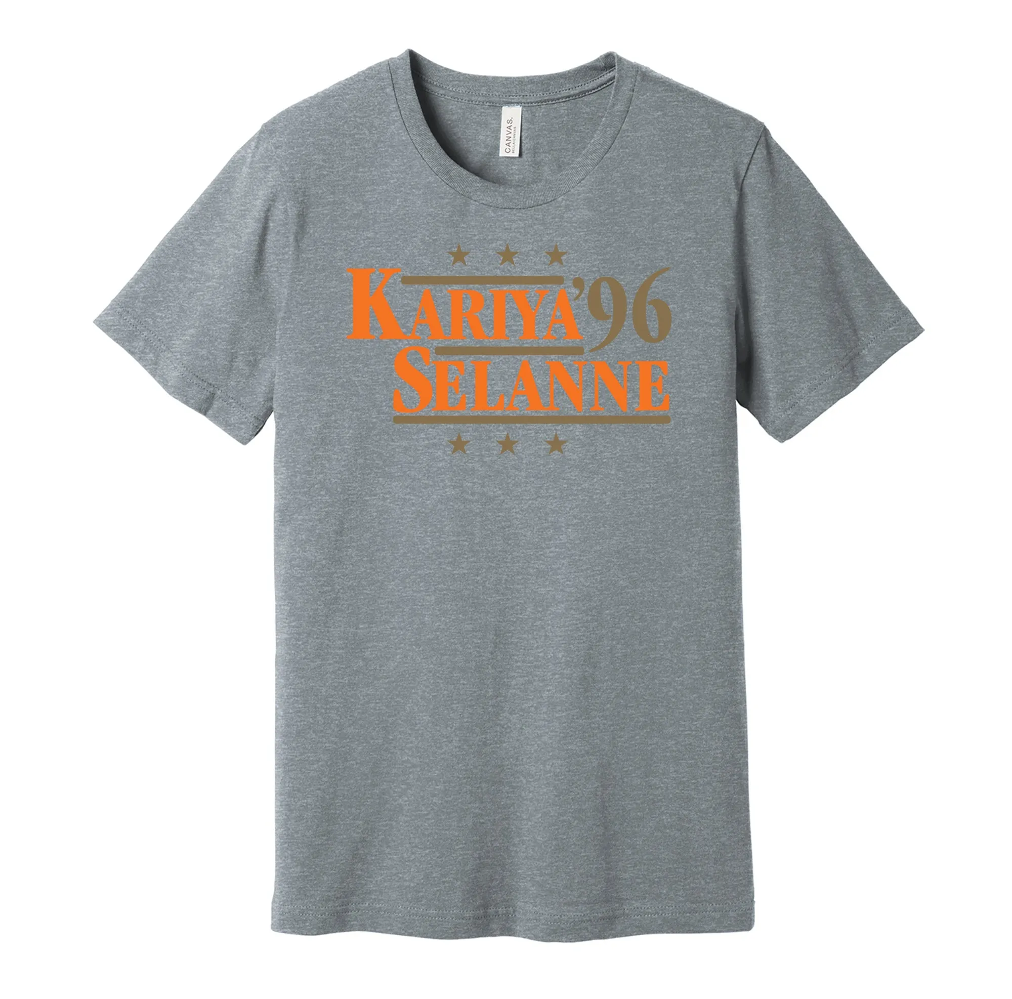 Kariya & Selanne '96 - Anaheim Hockey Legends Political Campaign Parody T-Shirt - Hyper Than Hype Shirts