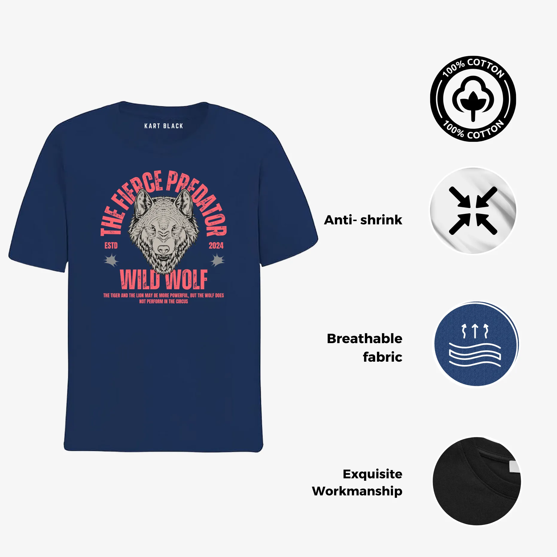 KART BLACK Men's Plus Size Wild Wolf Printed T-Shirts