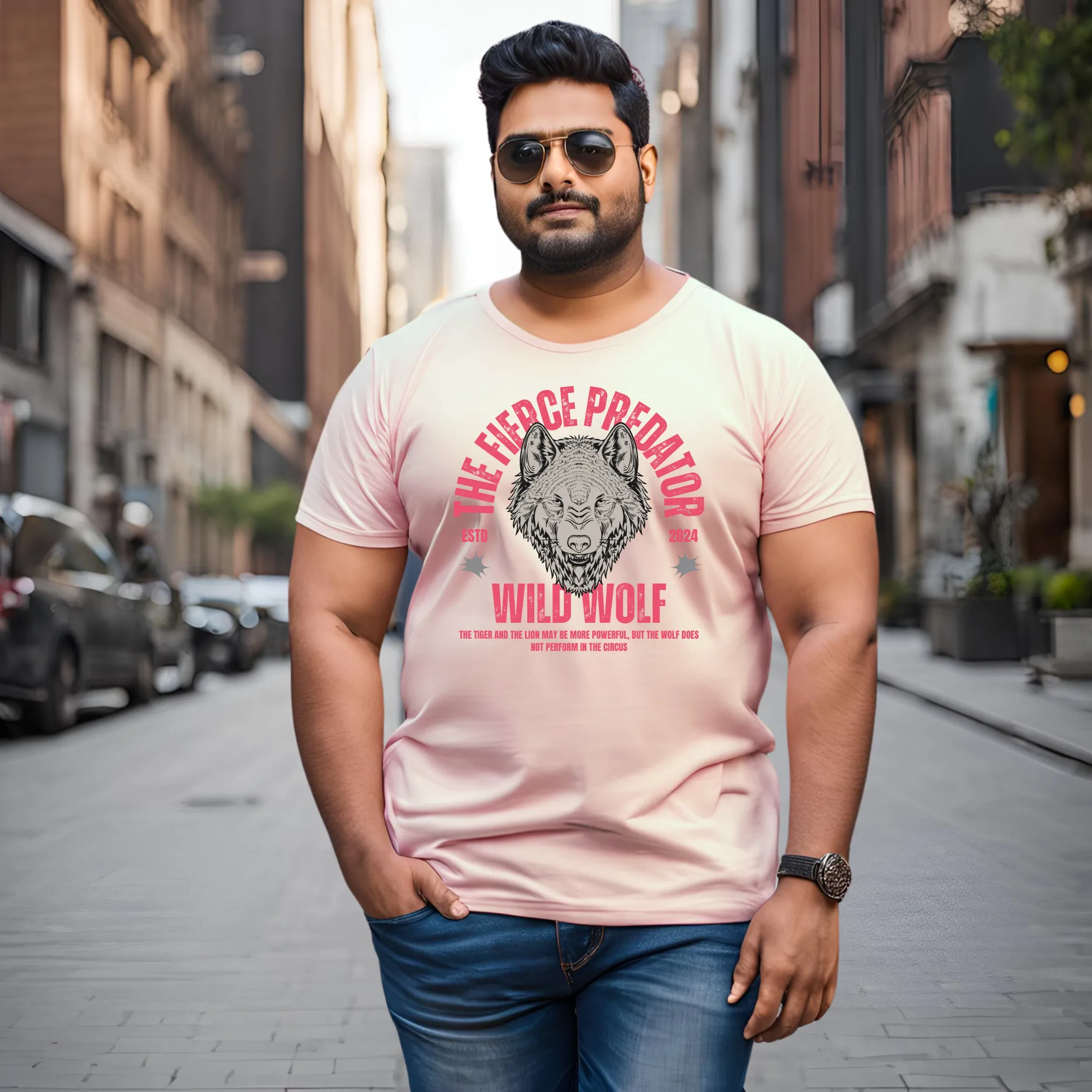 KART BLACK Men's Plus Size Wild Wolf Printed T-Shirts