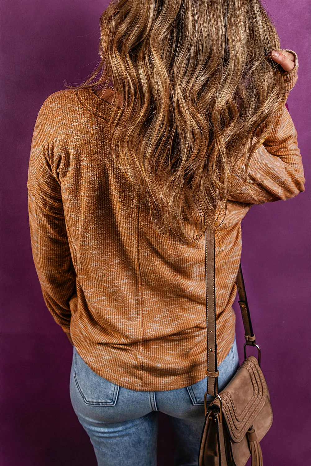Khaki Yellow Rib Knit Drop Shoulder Long Sleeve Henley Top