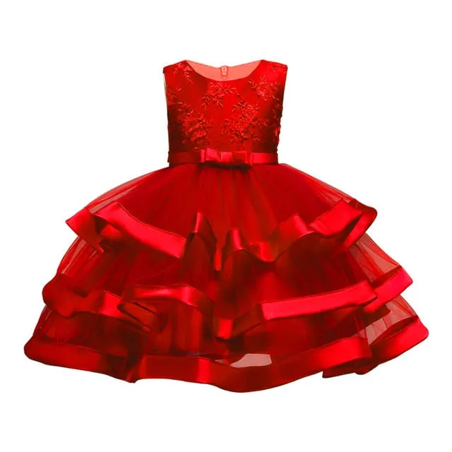 Kids Elegant Pearl Cake Princess Dress Girls Dresses For Wedding Evening Party Embroidery Flower Girl Dress Girl Clothes