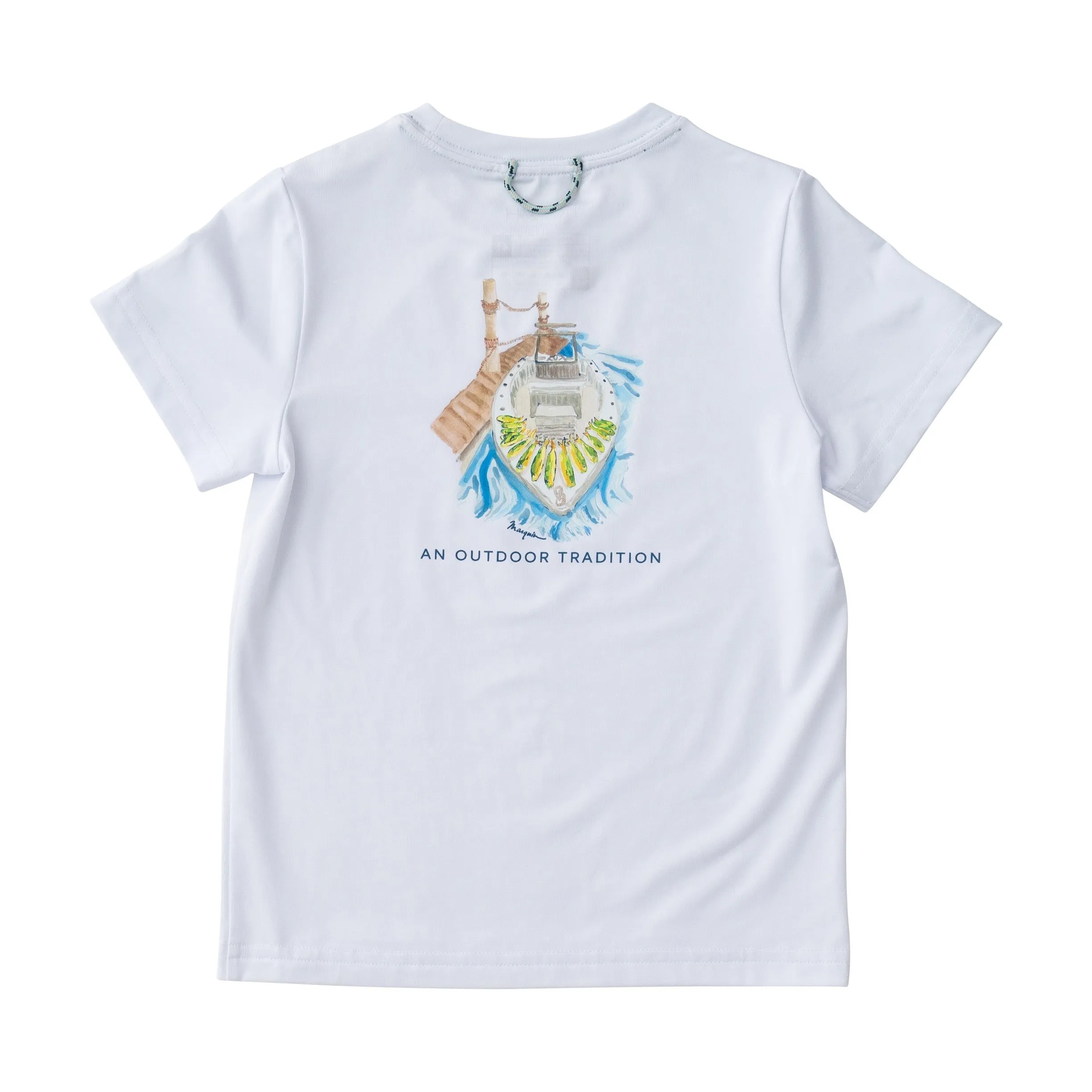 Kids Pro Performance Short Sleeve Fishing T-shirt in Bright White with Mahi Catch of the Day