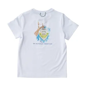 Kids Pro Performance Short Sleeve Fishing T-shirt in Bright White with Mahi Catch of the Day