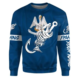LA Fishing Custom Louisiana Flag Fish hook skull custom fishing tournament| Sweatshirt -NPQ705