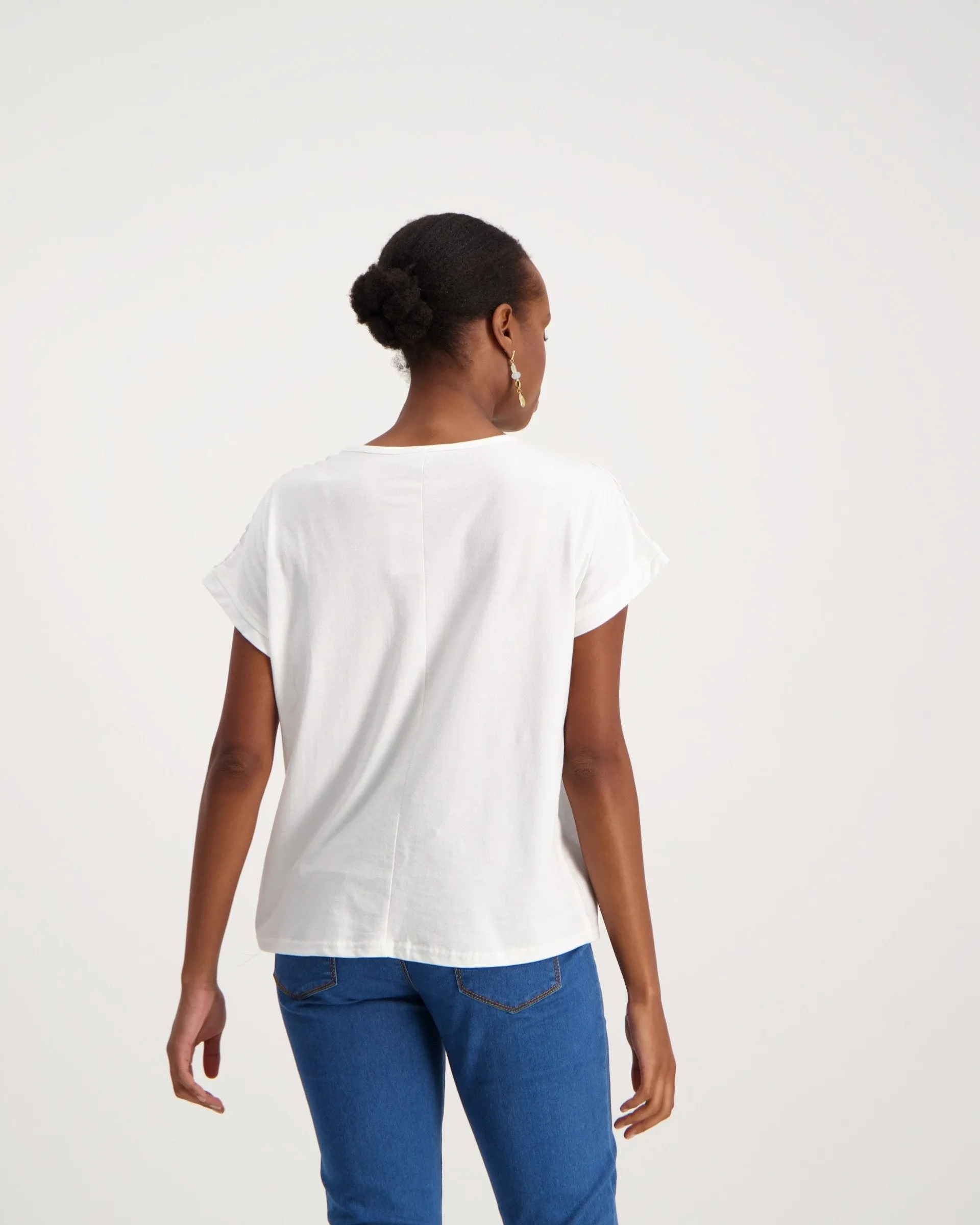 Ladies Lace Trim T-Shirt - White