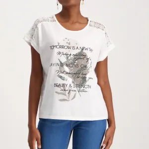 Ladies Lace Trim T-Shirt - White
