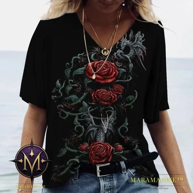 Ladies' Printed V-Neck Tee | Chic Women's Graphic Tees