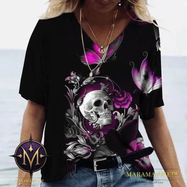 Ladies' Printed V-Neck Tee | Chic Women's Graphic Tees