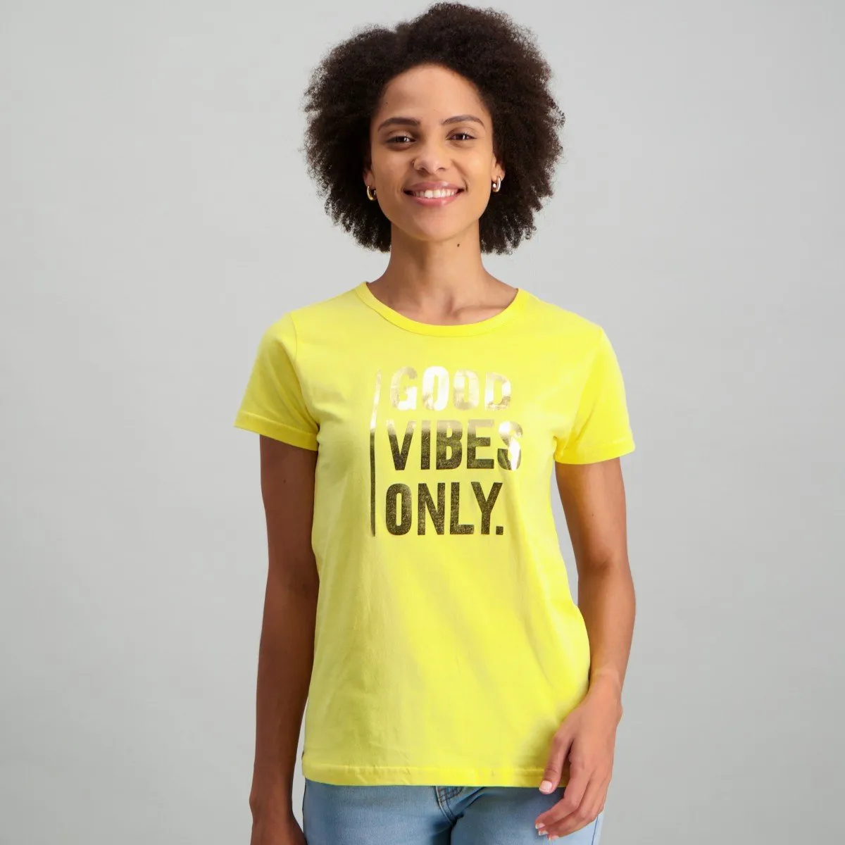 Ladies Short Sleeve Good Vibes T-Shirt - Yellow
