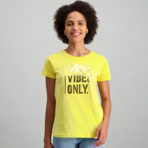 Ladies Short Sleeve Good Vibes T-Shirt - Yellow