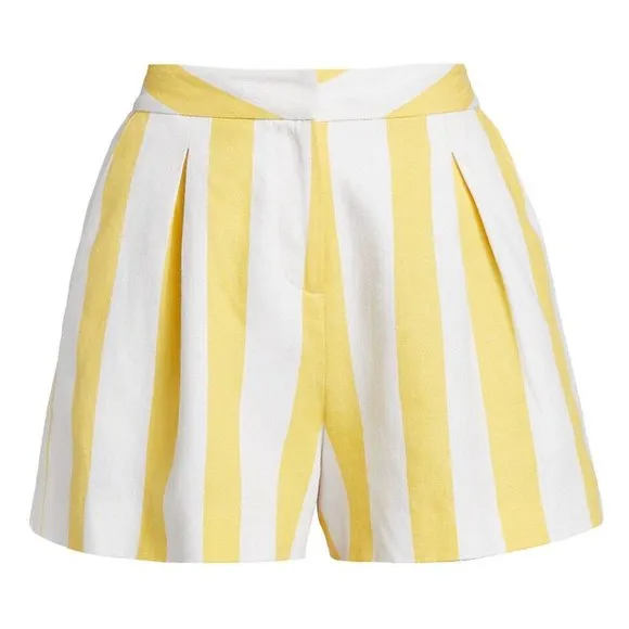 L'AGENCE Vittoria Striped High Waisted Shorts Size 4 Preppy Resortwear Pleated