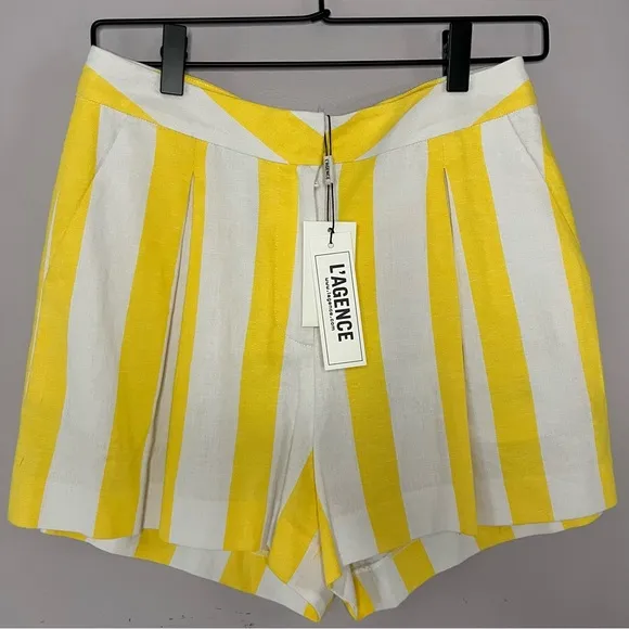 L'AGENCE Vittoria Striped High Waisted Shorts Size 4 Preppy Resortwear Pleated