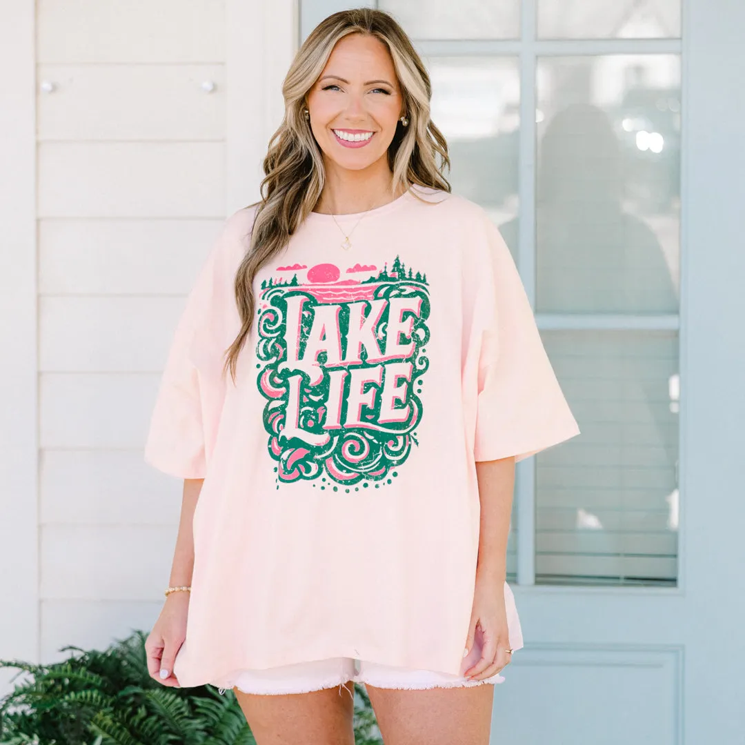 Lake Days Boyfriend Tee, Cream Pink