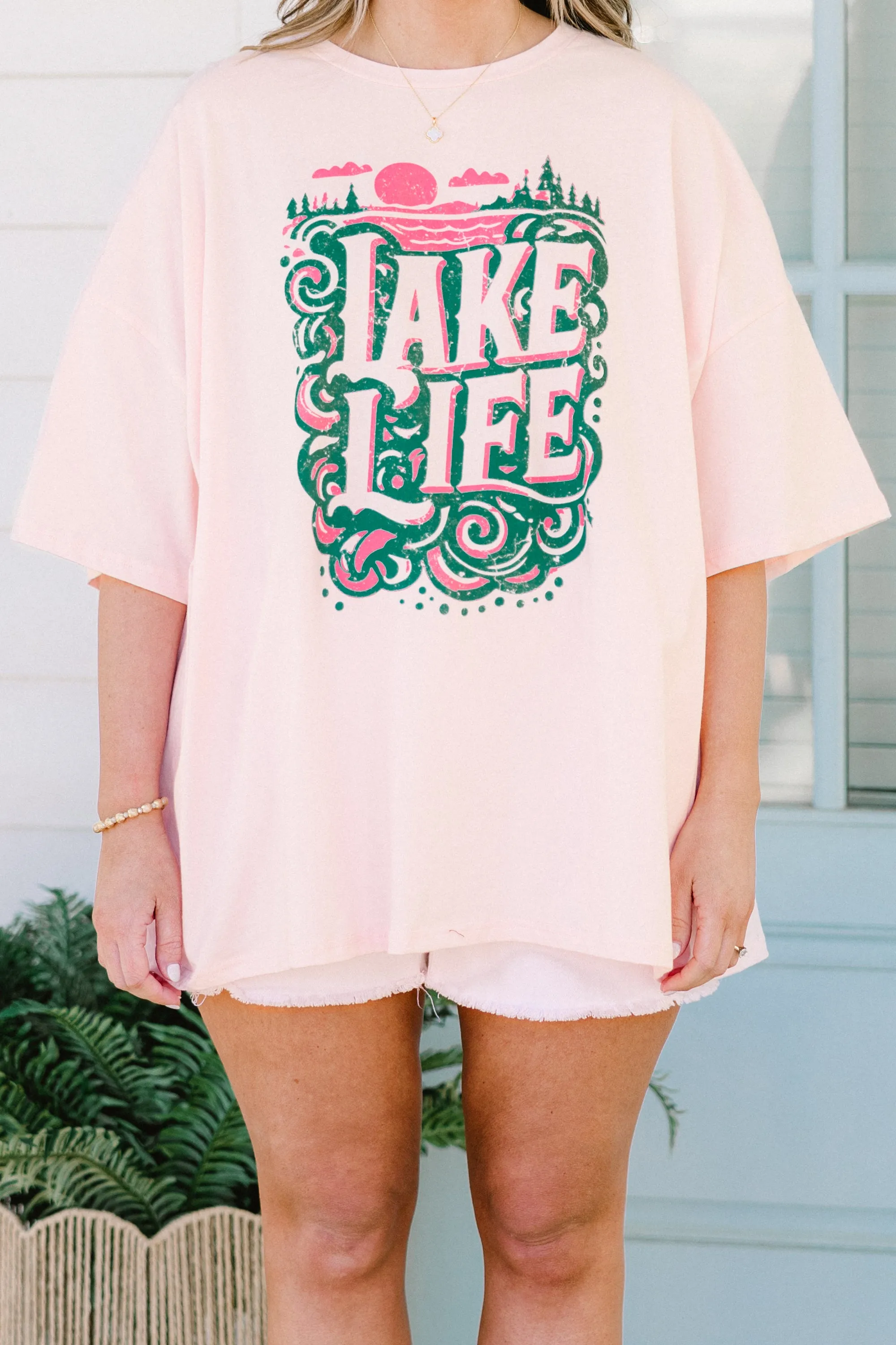 Lake Days Boyfriend Tee, Cream Pink