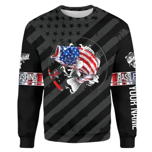 Largemouth Bass fishing black American flag Custom name fishing jerseys | Sweatshirt - NPQ827