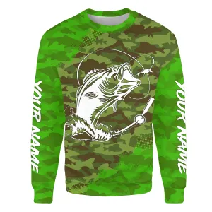 Largemouth Bass Fishing tattoo green camo custom fishing tournament shirts | Sweatshirt - NPQ713