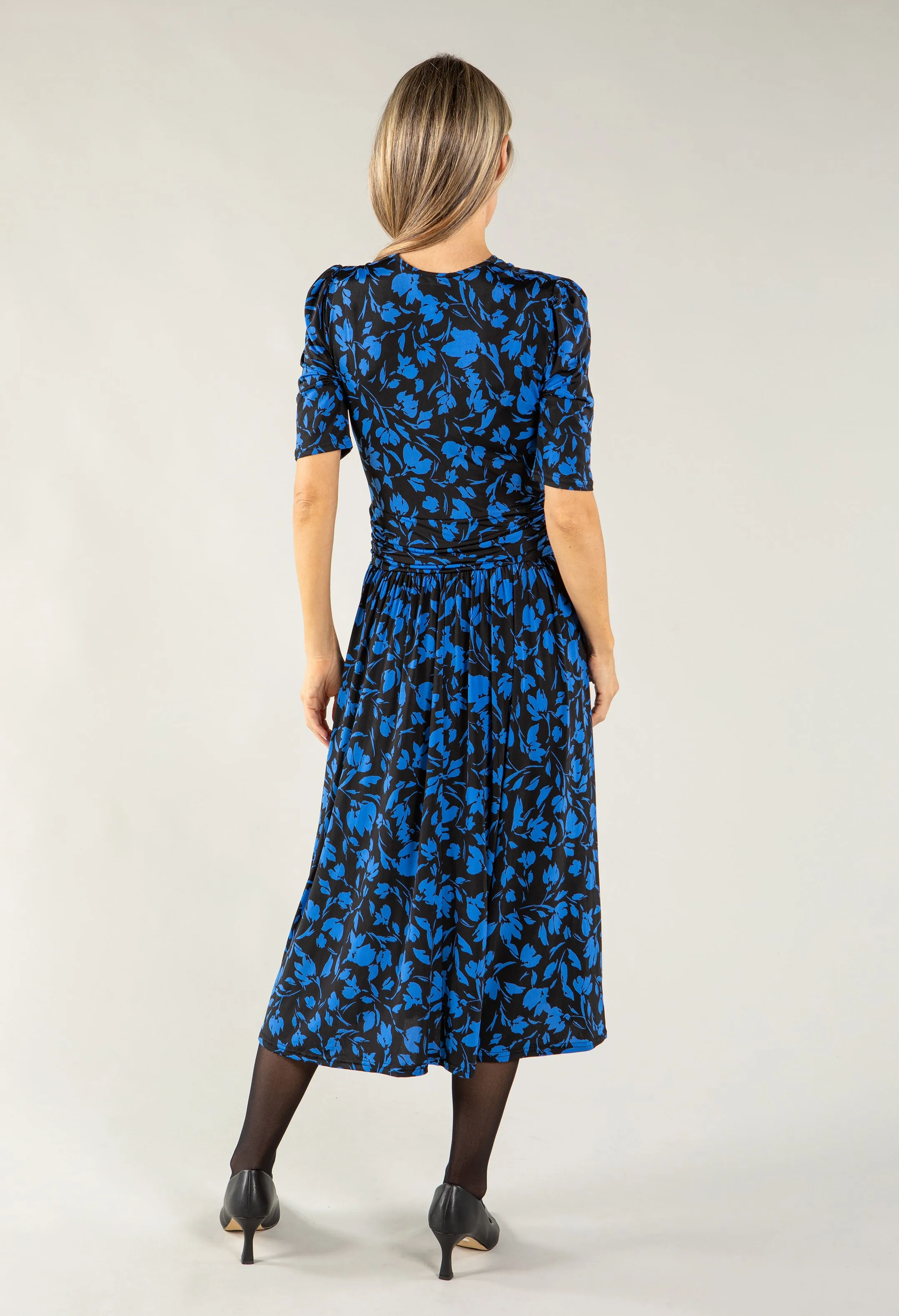 Leaf Print Wrap Bodice Midi Dress