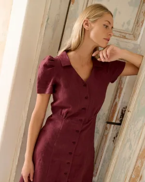 Leila - Linen Dress in Deep Burgundy