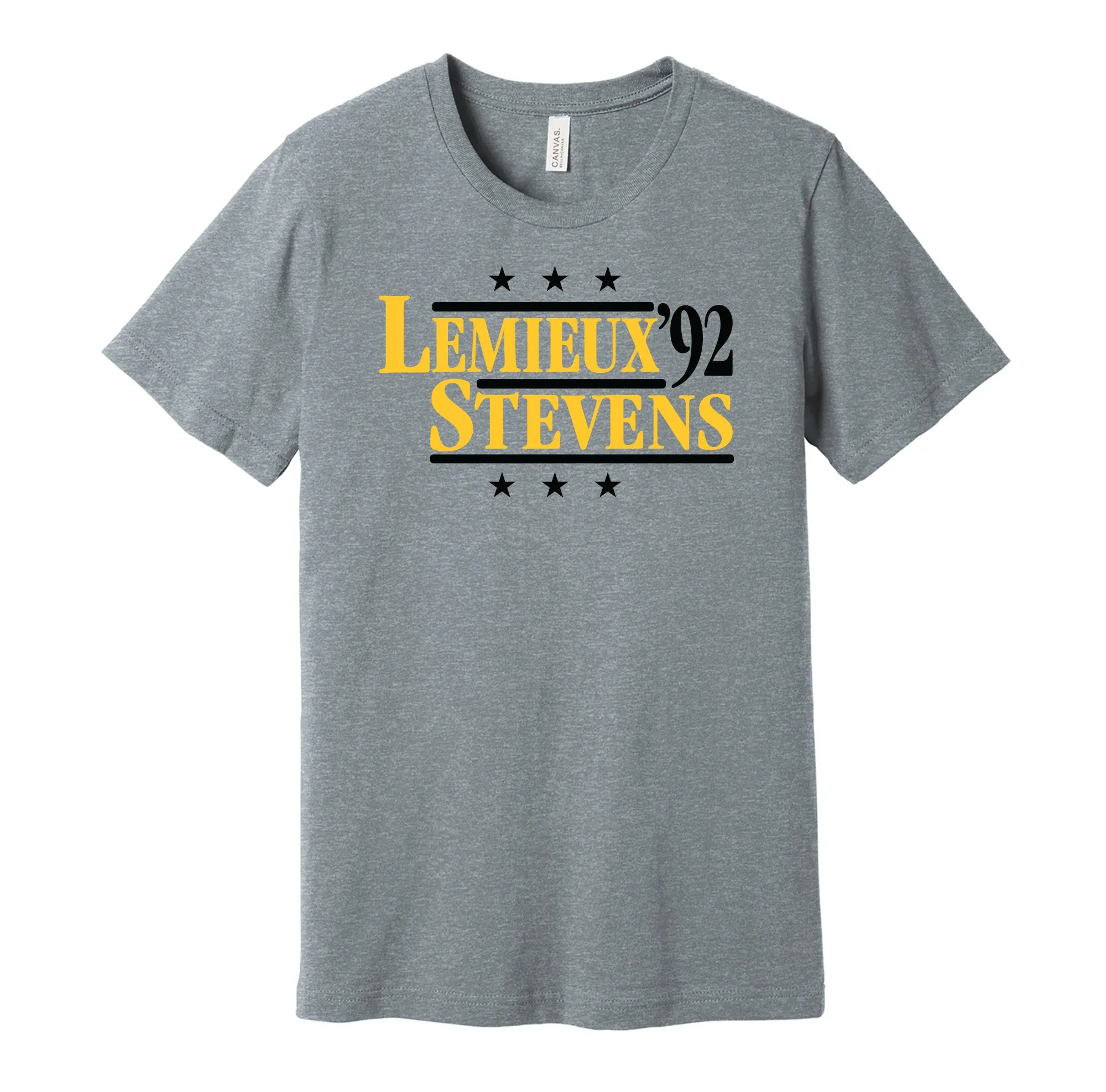 Lemieux & Stevens '92 - Pittsburgh Hockey Legends Political Campaign Parody T-Shirt - Hyper Than Hype Shirts