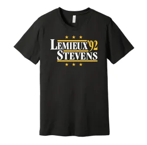 Lemieux & Stevens '92 - Pittsburgh Hockey Legends Political Campaign Parody T-Shirt - Hyper Than Hype Shirts
