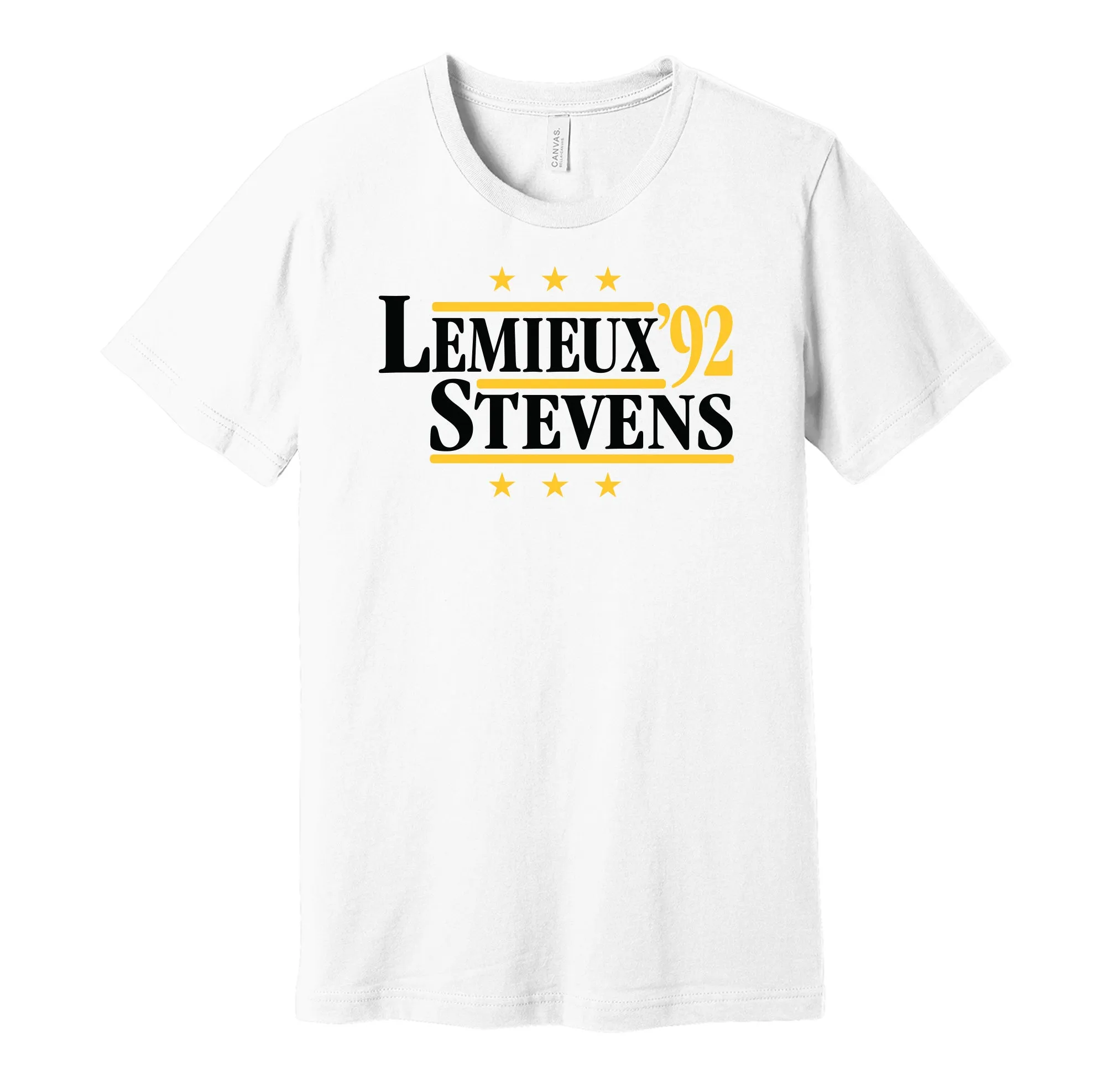 Lemieux & Stevens '92 - Pittsburgh Hockey Legends Political Campaign Parody T-Shirt - Hyper Than Hype Shirts