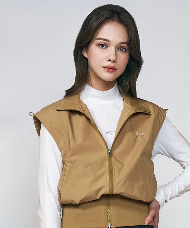 LENUCU Color Combination Mock Neck Inner Tee - White / Beige