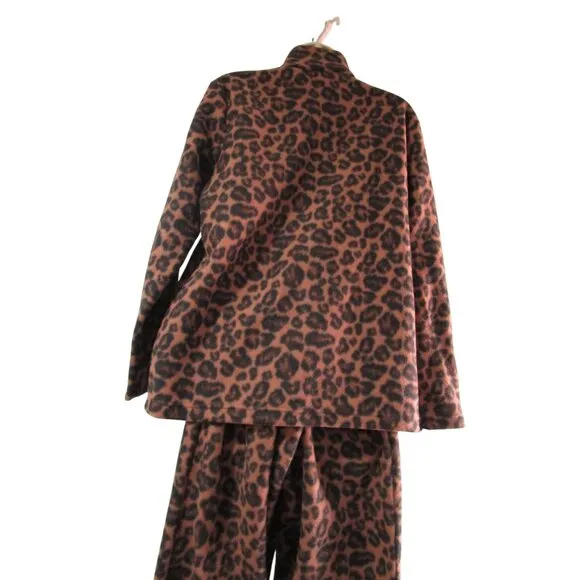 Leopard Print Guide Gear Pajama Set Top Bottom Cozy Fleece Ladies Large GUC