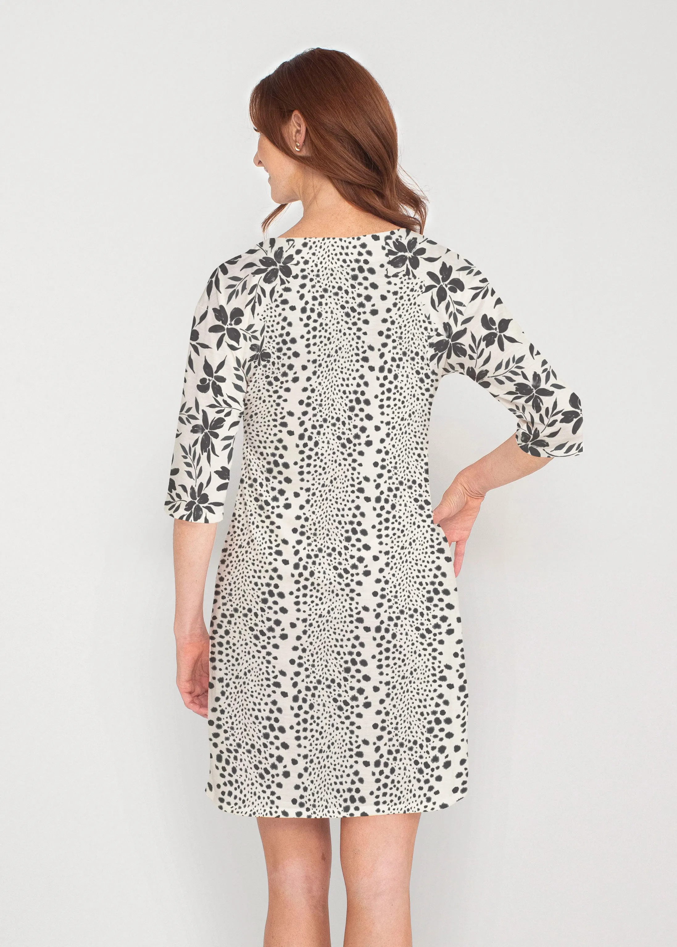 Leopard Rose (8018) ~ Drop Shoulder 3/4 Sleeve V-Neck Dress