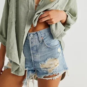 Levis 501 High Rise Distressed Denim Shorts Fault Line 25