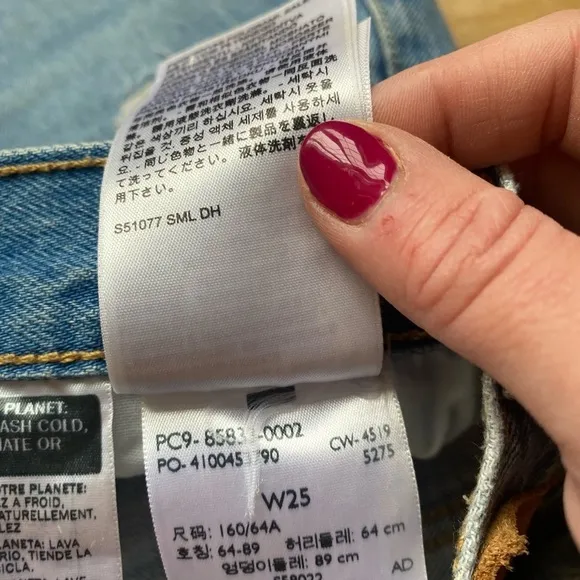 Levis 501 High Rise Distressed Denim Shorts Fault Line 25