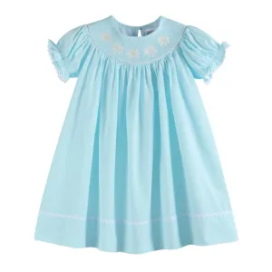 Light Blue Daisy Smocked Bishop Dress
