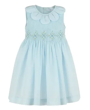 Light Blue Solid Smocked Dress