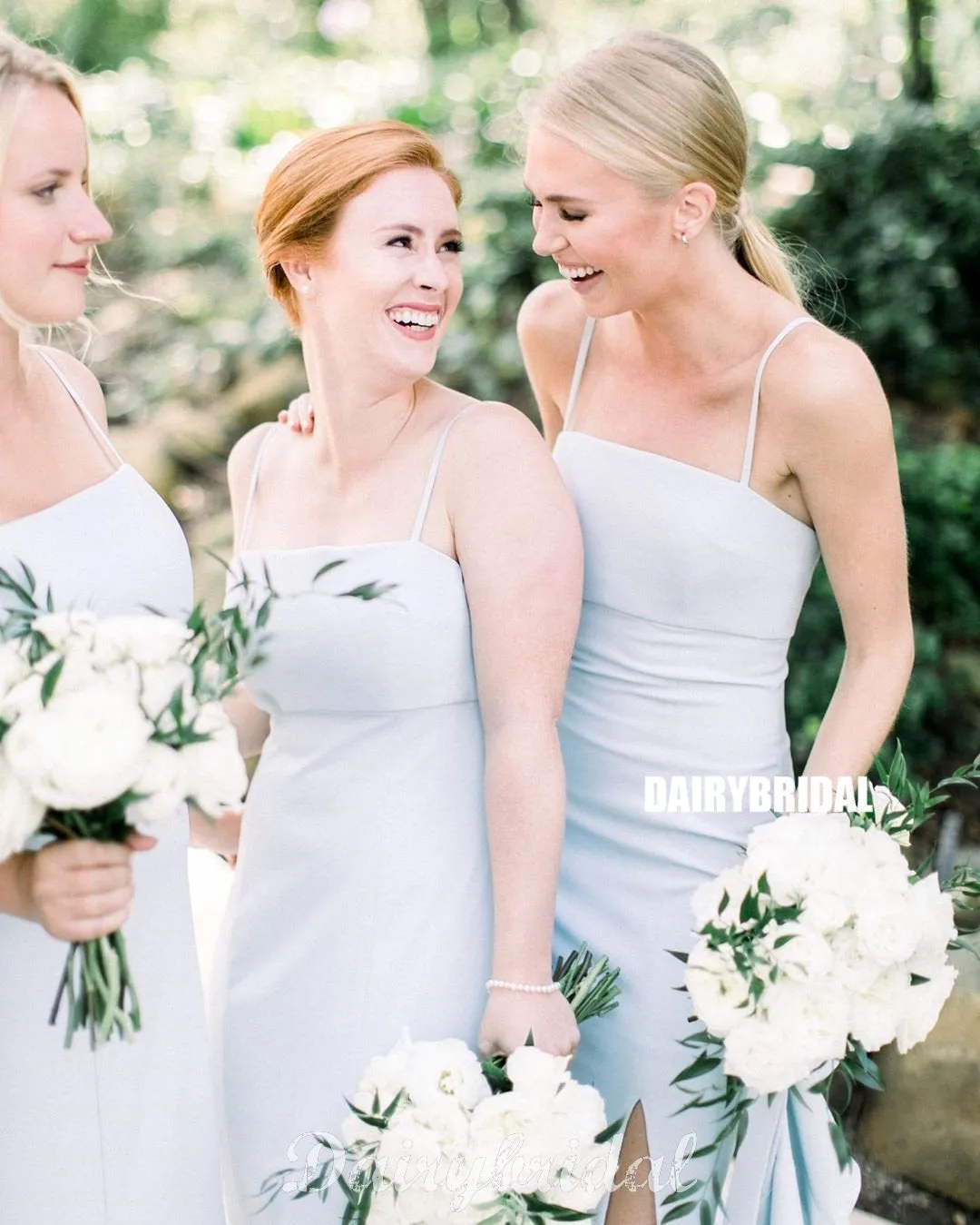 Light Blue Straight Neckline Mermaid Backless Bridesmaid Dress, FC4843
