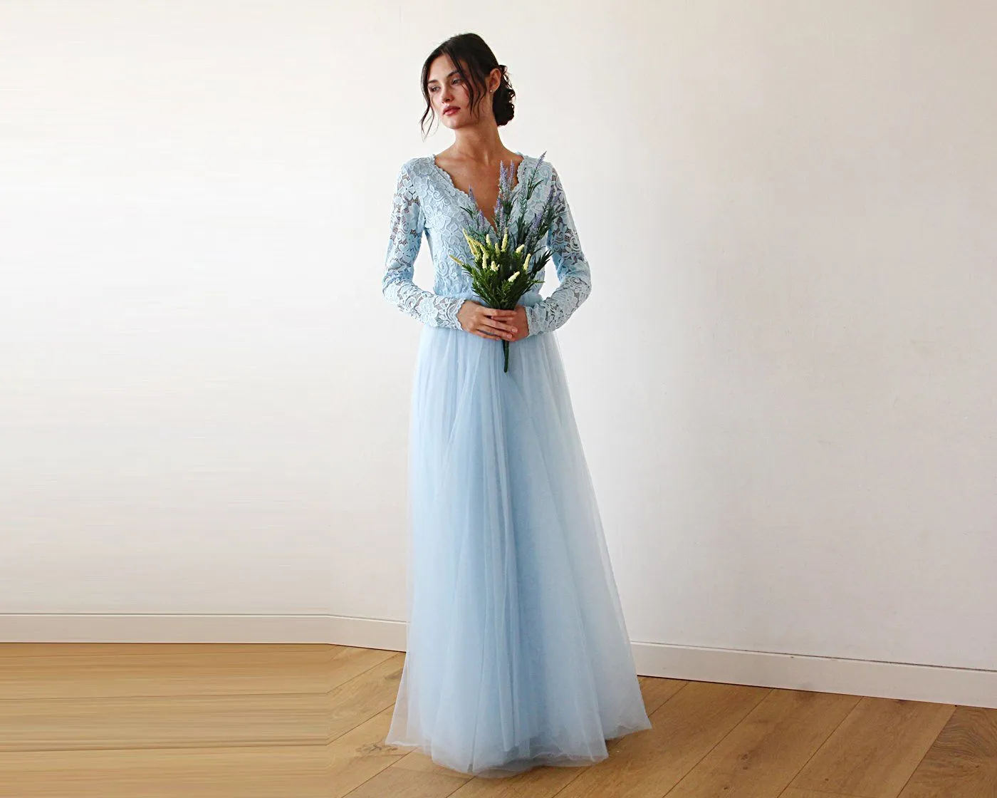 Light Blue Tulle and Lace Dress #1125