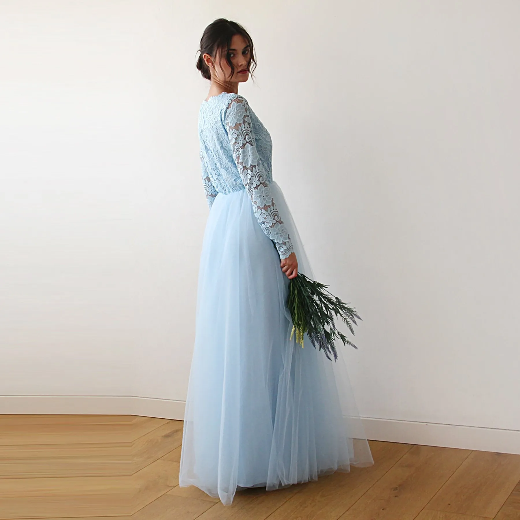 Light Blue Tulle and Lace Dress #1125