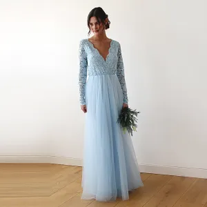 Light Blue Tulle and Lace Dress #1125