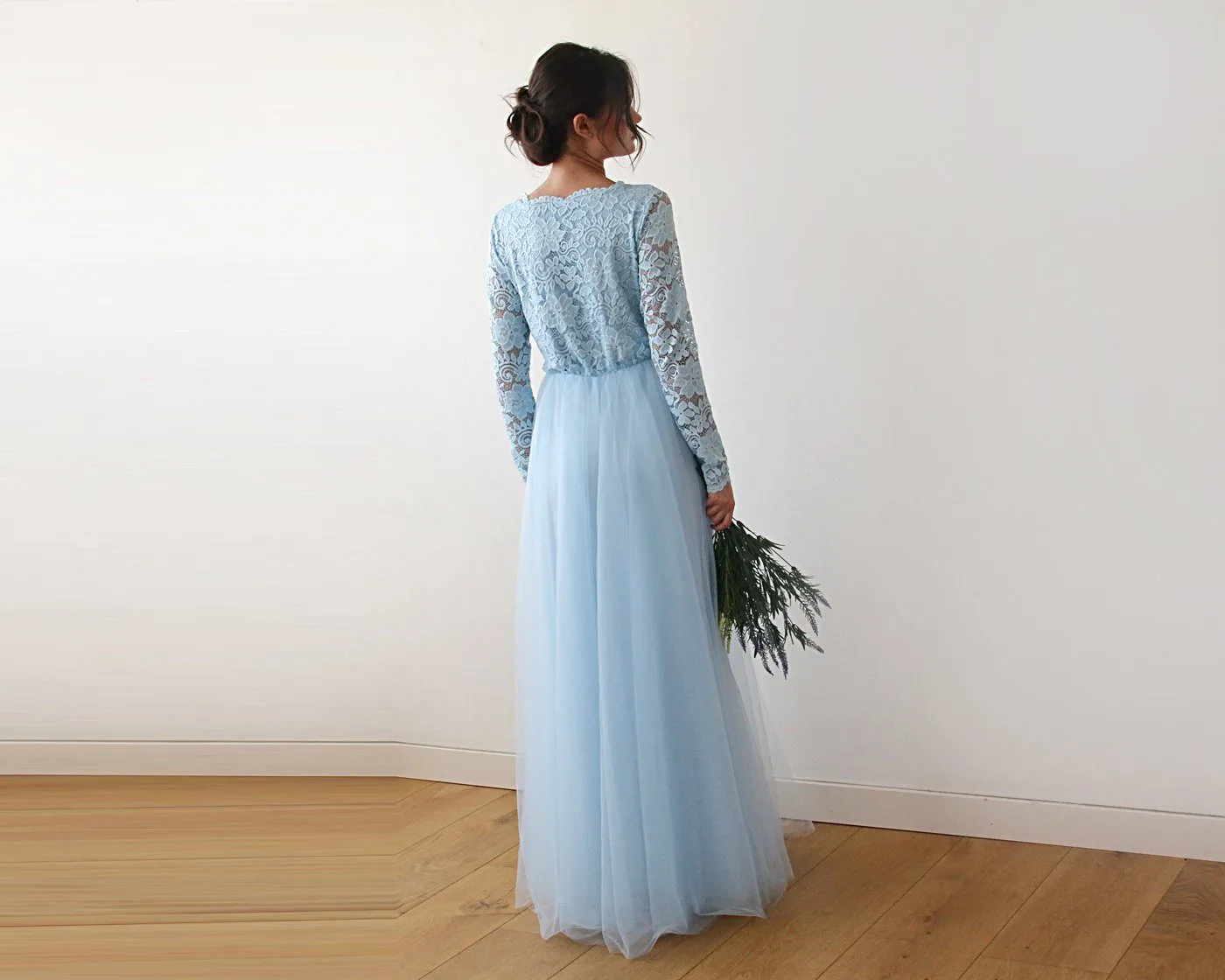 Light Blue Tulle and Lace Dress #1125